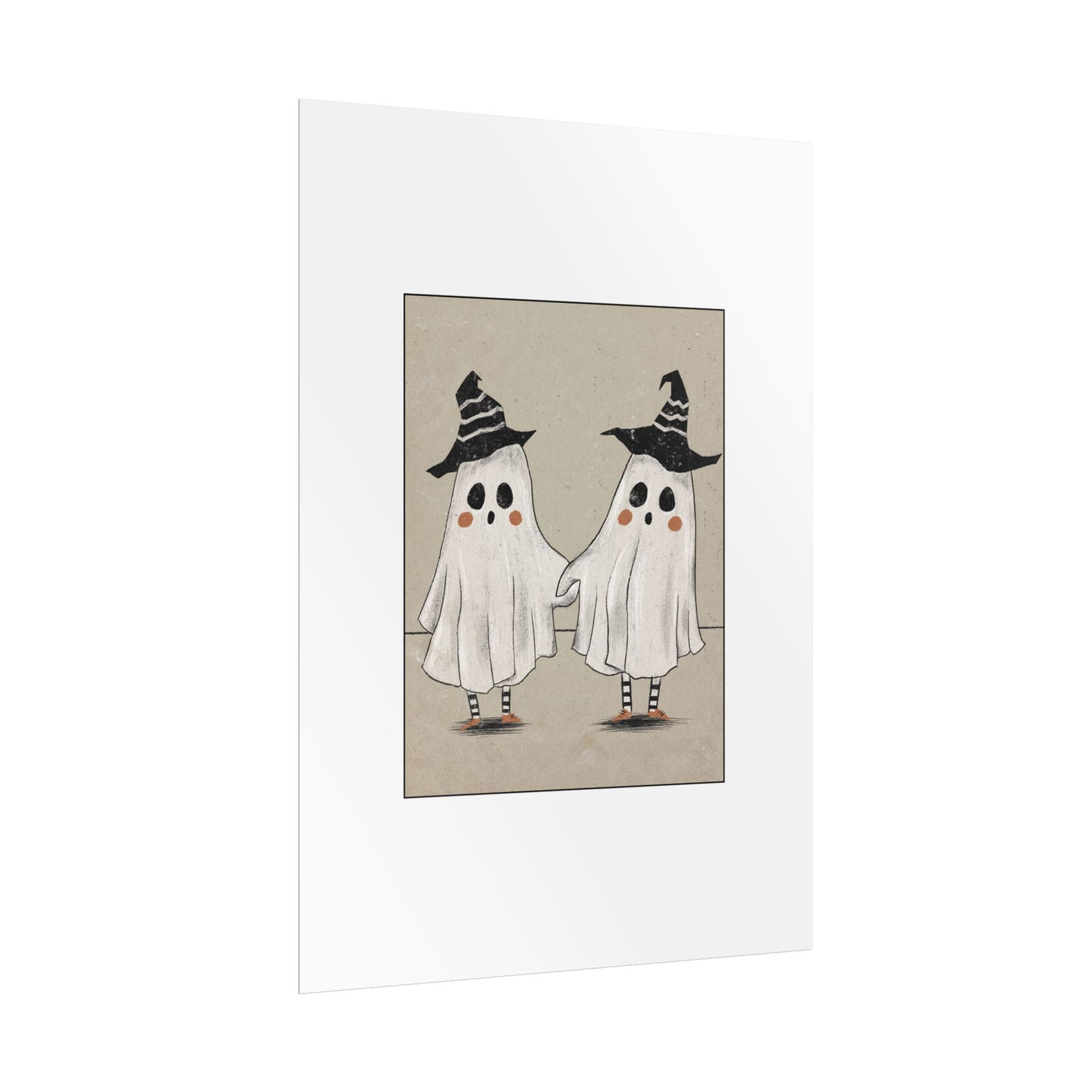 Two Ghosts Holding Hands Rolled Poster | Whimsical Halloween Wall Art