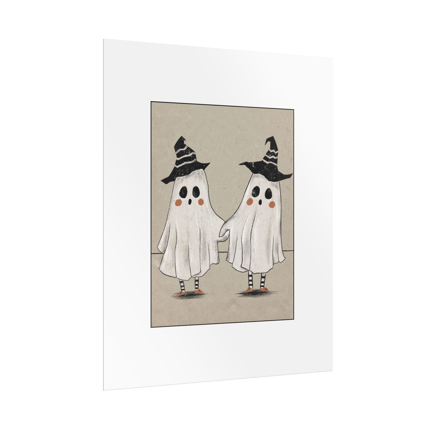 Two Ghosts Holding Hands Rolled Poster | Whimsical Halloween Wall Art