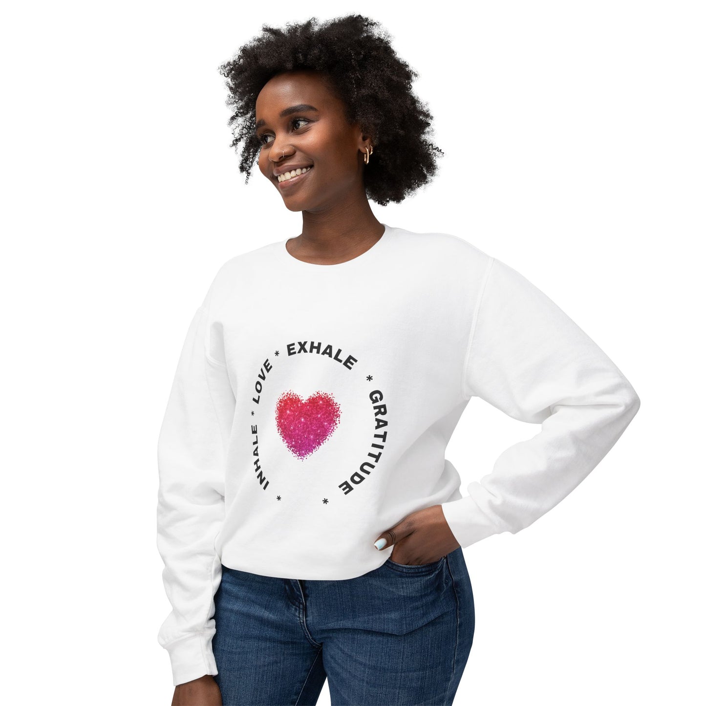 Inhale Love, Exhale Gratitude Unisex Lightweight Crewneck Sweatshirt