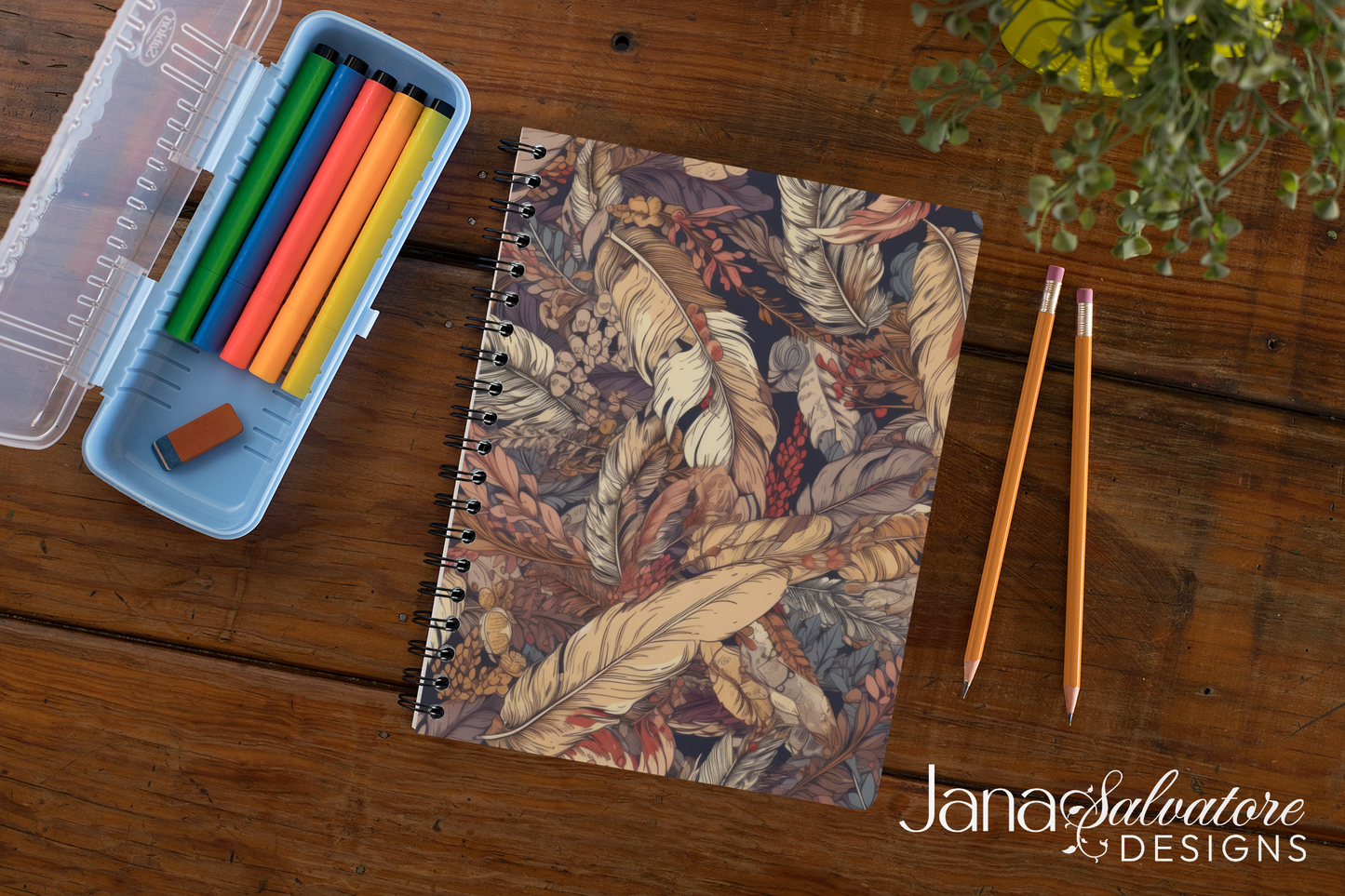 Bohemian Feathers Spiral Notebook - Ruled Line